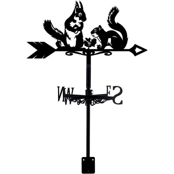 Squirrel Wind Vane Metal Weather Vanes for Yard Roof Garden Direction Sign Wrought Iron Wind Vane Outdoor Farmhouse Decoration Black DIY