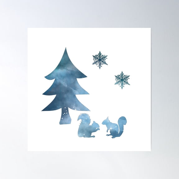Squirrel Winter Silhouette Poster Wall Art, Modern Wall Decor For Living Room Bedroom, 17x17 UNFRAMED