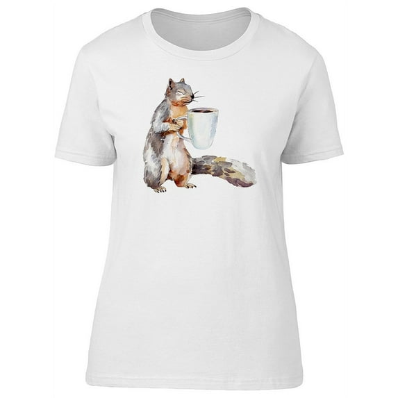 Squirrel With A Cup Of Coffee T-Shirt Women -Image by Shutterstock, Female Large