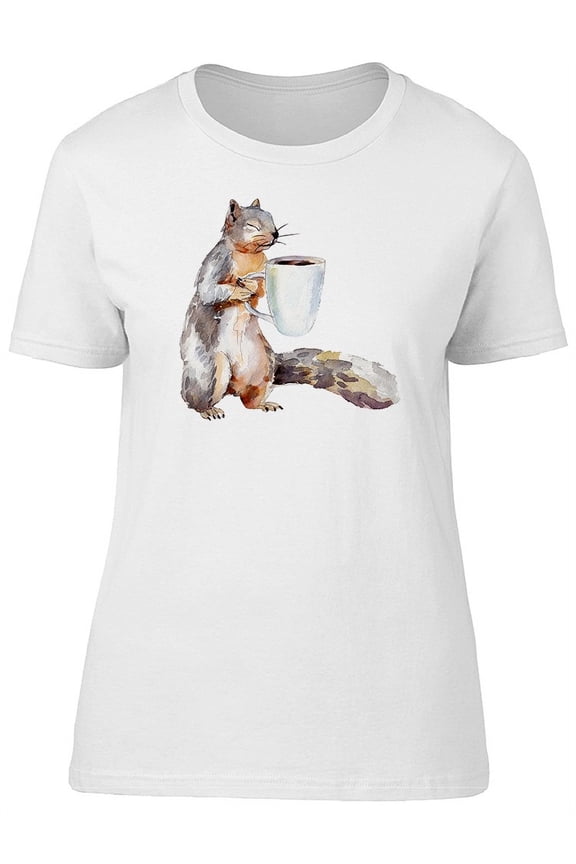 Squirrel With A Cup Of Coffee T-Shirt Women -Image by Shutterstock, Female Medium