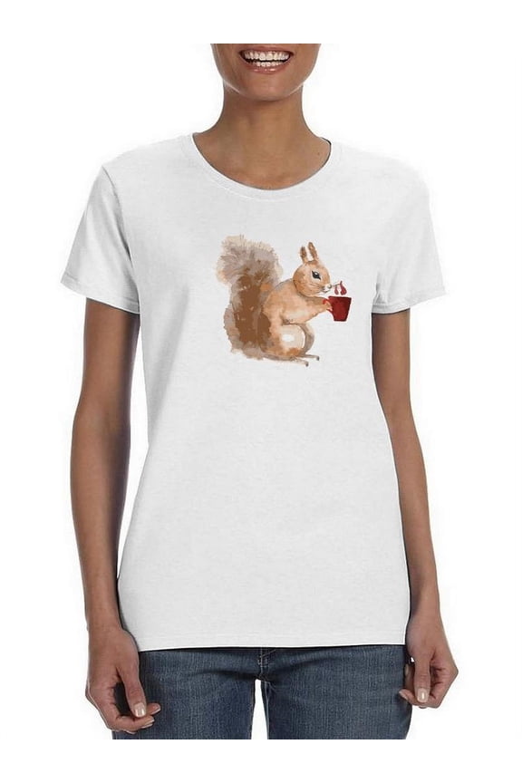 Squirrel With Coffee T-Shirt Women -SPIdeals Designs, Female XX-Large