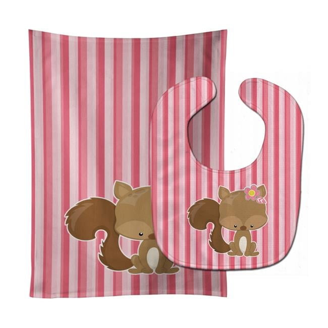 Squirrel With Flowers Baby Bib & Burp Cloth