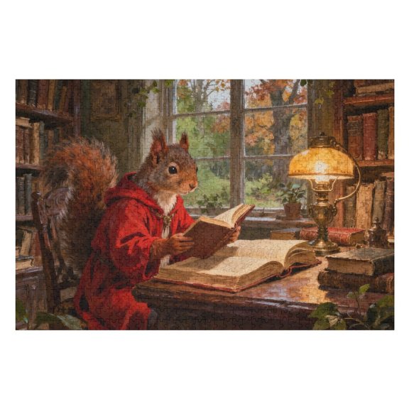 Squirrel Wizard Puzzle for Adults, Squirrel, Learning Old Books, Art Puzzle, Sophisticated Family Activities, Colorful Craft Puzzle for Home Decoration, Gifts, 20.5x15 in, 500 Pieces