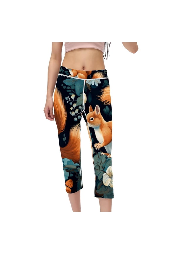 Squirrel Women's Printed High Waist Capris Gym Leggings - Suitable for Running, Fitness, Yoga - Not See-Through Compression Leggings for Women
