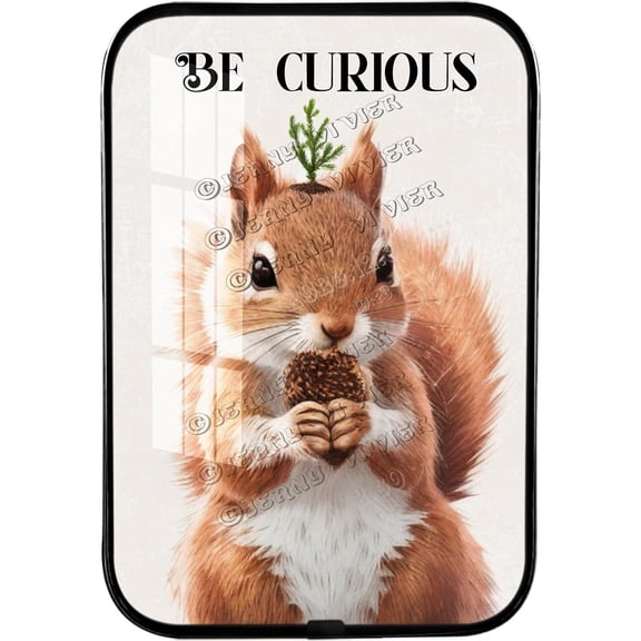 Squirrel Woodland Decor, Room Decor, Squirrel Prints Crystal Porcelain Painting for Squirrel Gifts for Bedroom Black Framed Art 12x8 inches