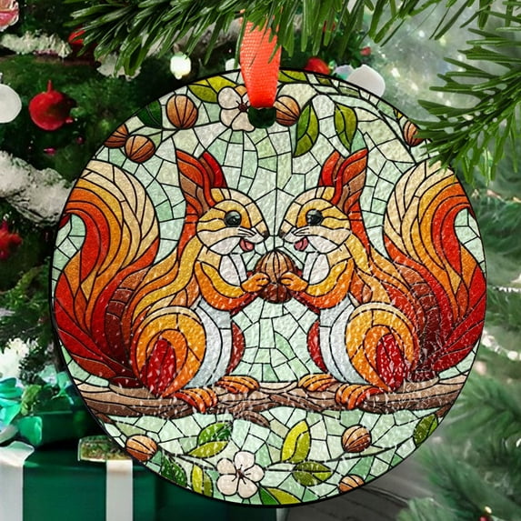 Squirrel couple GLASS Suncatcher Hanging, squirrel Window hanging, Wildlife nature Suncatcher ornament, couple gift, Valentine gift, Ornament 2025, Holiday 2025, Holiday