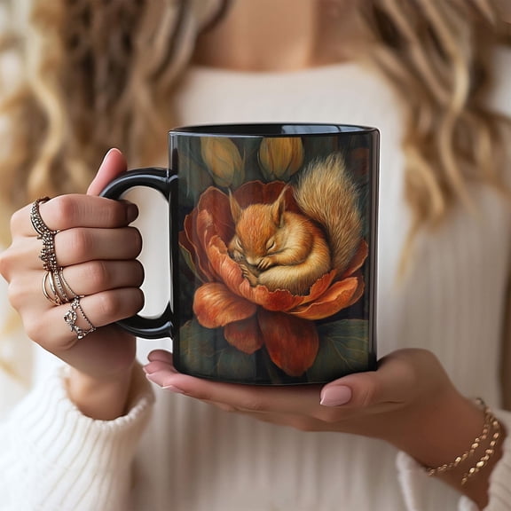 Squirrel in Flower Mug: William Morris Style Ceramic Cup