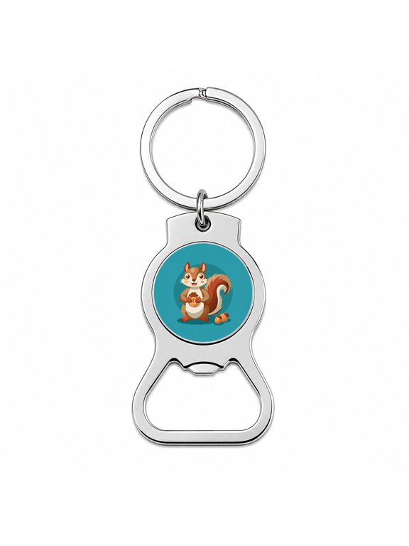 Squirrel with Nuts Smiling Portable Bottle Opener Metal Keychain