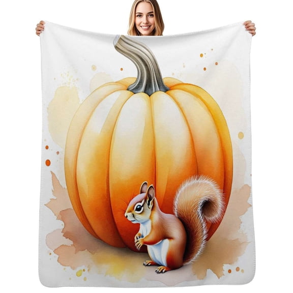 Squirrel with Pumpkin Flannel Blanket Warm Soft Bedding Throws Winter Camping Chair Sofa Bed