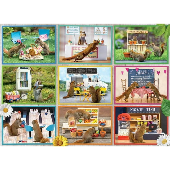 Cobble Hill 1000 Piece Puzzle - Squirrels Around Town - Sample Poster Included