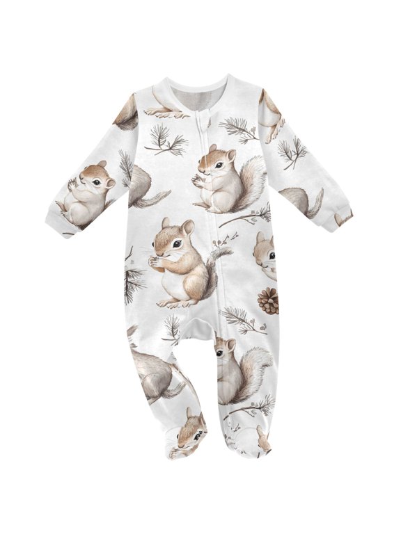 Squirrels Cute Baby Sleeper One-Piece Footies Newborn Roomper 9Months
