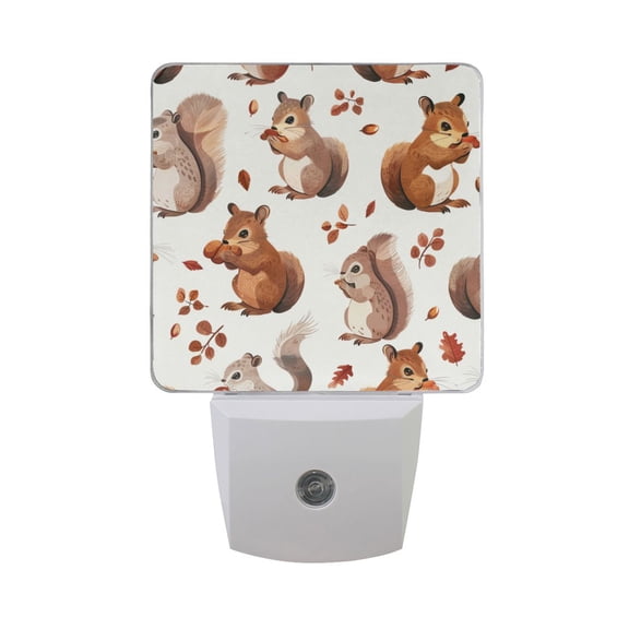 Squirrels Eating Nuts Leaves LED Night Light with Smart Sensor Plug Into Wall Dusk to Dawn 2 packs