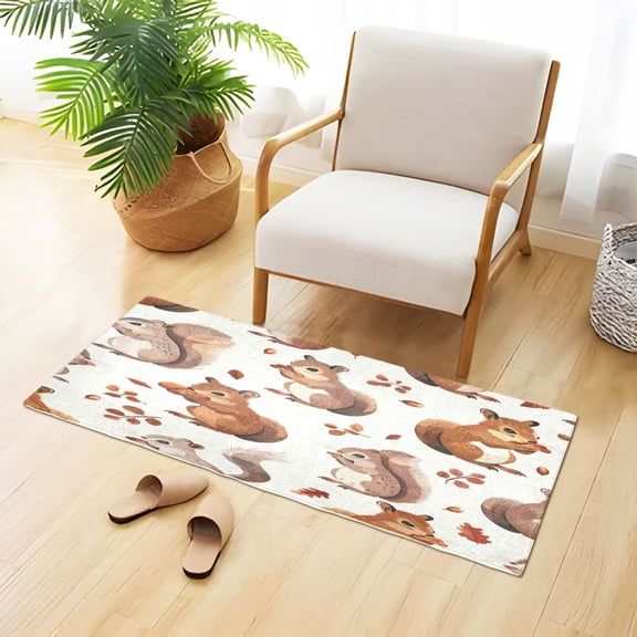 Squirrels Eating Nuts Leaves Plush Carpet Non Slip Runner Rug Absorbent Bath Mat 39" x 20"