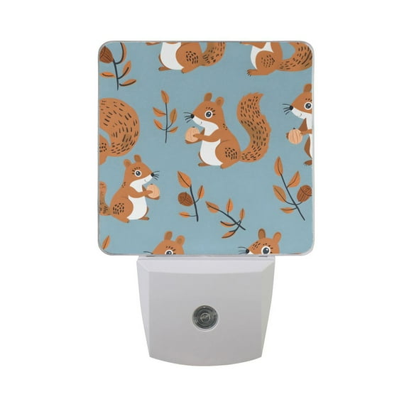Squirrels Holding Nuts Leaves LED Night Light with Smart Sensor Plug Into Wall Dusk to Dawn 2 packs