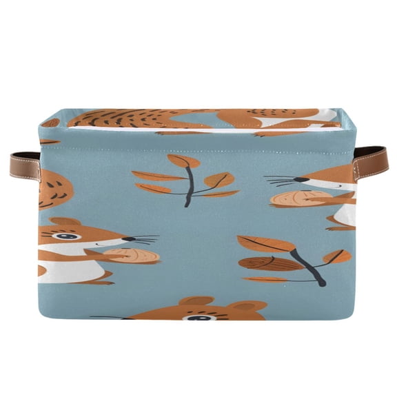 Squirrels Holding Nuts Leaves Square Storage Bins with Handles Collapsible Containing Box 1 Pack