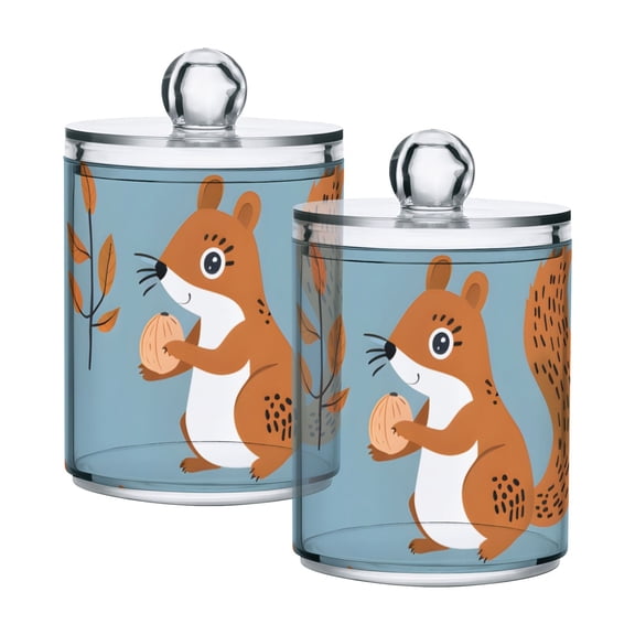 Squirrels Holding Nuts Leaves Translucent Plastic Cans Storage Canisters with Lid Set of 2