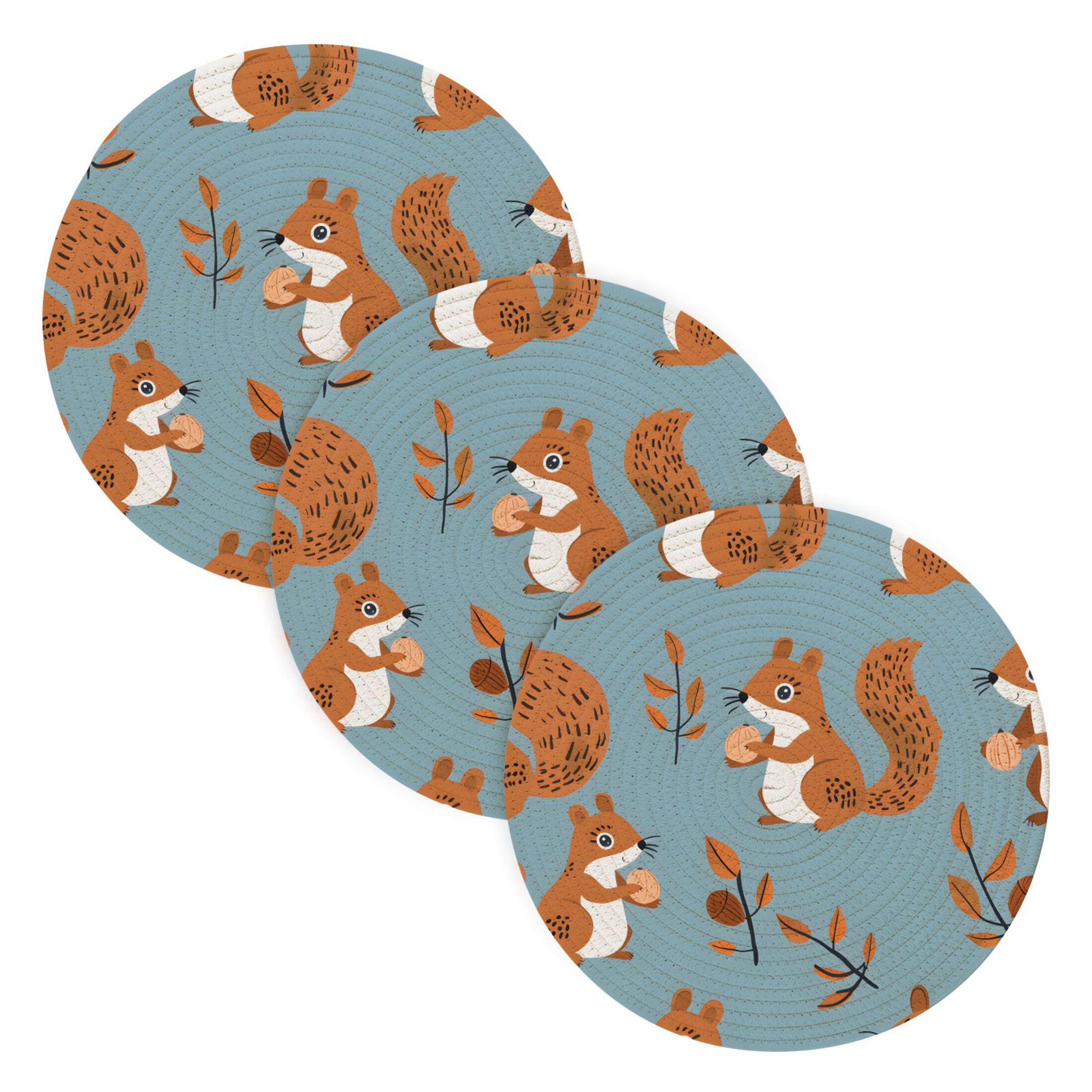 Squirrels Holding Nuts Leaves Trivets for Hot Pots Polyester Pans Place