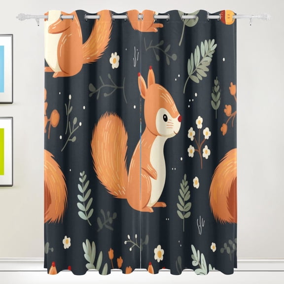 Squirrels Leaves Black Out Curtains 84 Inch Length Curtains for Sliding Glass Doors Bedroom Living Room 2 Pack