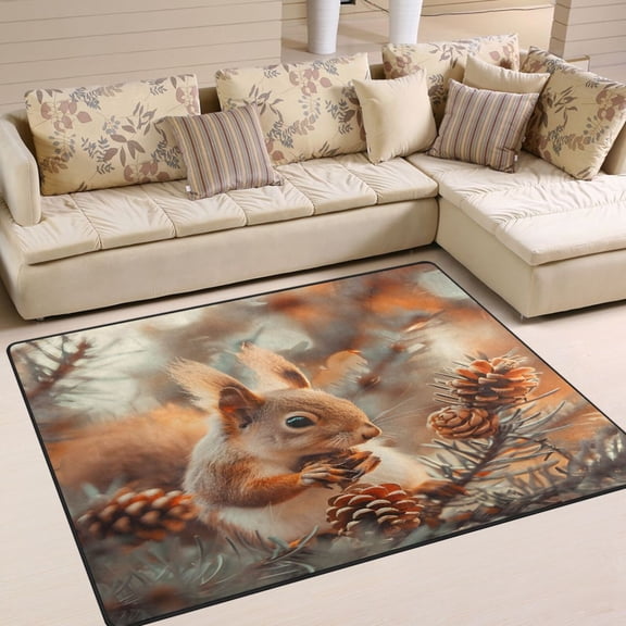 Squirrels Pine Cones Area Rug Washable 80 x 58 Floor Carpet Mat Non Slip for Bedroom Living Room Home Decor