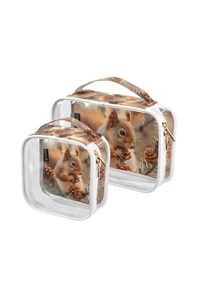 Squirrels Pine Cones Clear Cosmetic Bags with Handles PVC Toiletry Bags Zipper Waterproof Portable for Traveling 2 Pcs