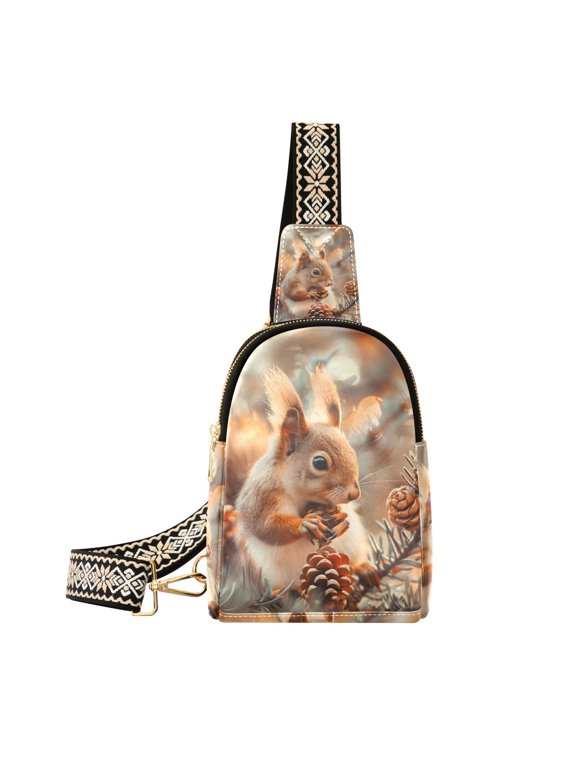 Squirrels Pine Cones Crossbody Bags Backpack Chest Bag Shoulder Bag Waist Bag for Outdoor Travel Hiking Fitness Cycling