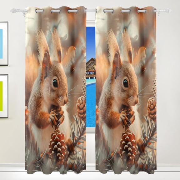 Squirrels Pine Cones Curtains Black Out 72 Inch Length Curtains for Sliding Glass Doors Bedroom Living Room 2 Pack