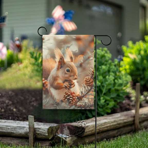 Squirrels Pine Cones Garden Flag Double Sided Outdoor Banners for Courtyard Outdoor Lawn Farmhouse Holiday Decorations