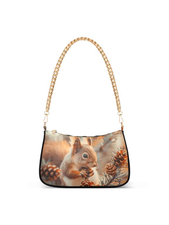 Squirrels Pine ConesWomen Small Shoulder Bag Crossbody Tote Hobo Bags Purse Clutch Handbags with Chain Strap for Women