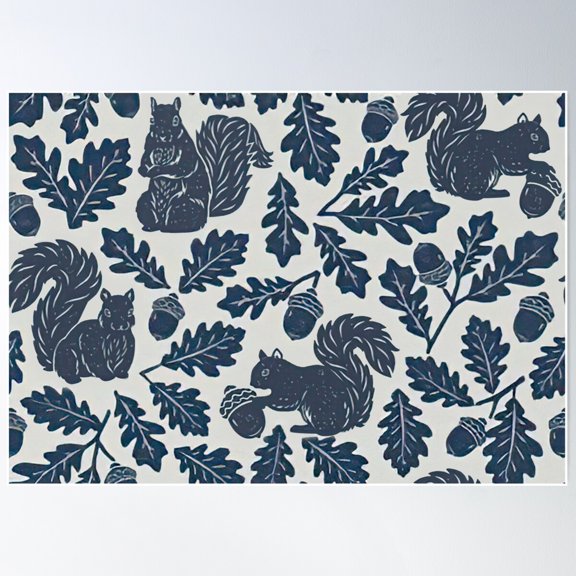 Squirrels Woodland Pattern Poster Wall Art, Modern Wall Decor For Living Room Bedroom, 8x12 UNFRAMED