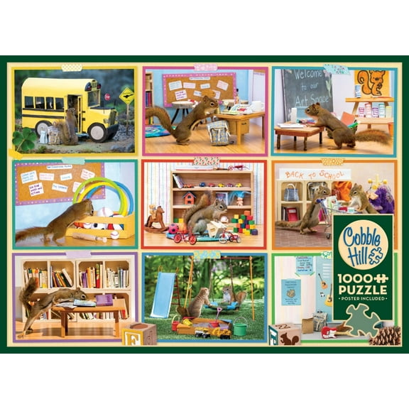 Cobble Hill 1000 Piece Puzzle -Squirrels at School- Sample Poster Included