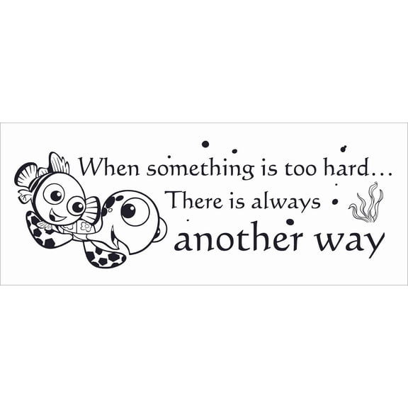 Squirt And Nemo Wall Art Decal - DIY Removable Vinyl Walt Disney Pictures Finding Nemo Movie Adhesive Home Bedroom Decoration Sticker 8" x 20" | When Something Is Too Hard There Is Always Another Way