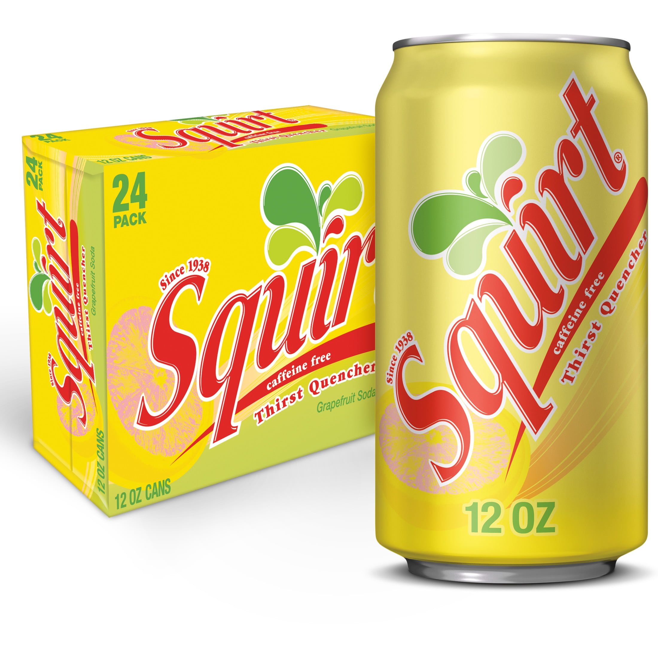 Squirt Caffeine Free Grapefruit Soda Pop, 12 fl oz, 24 Pack Cans