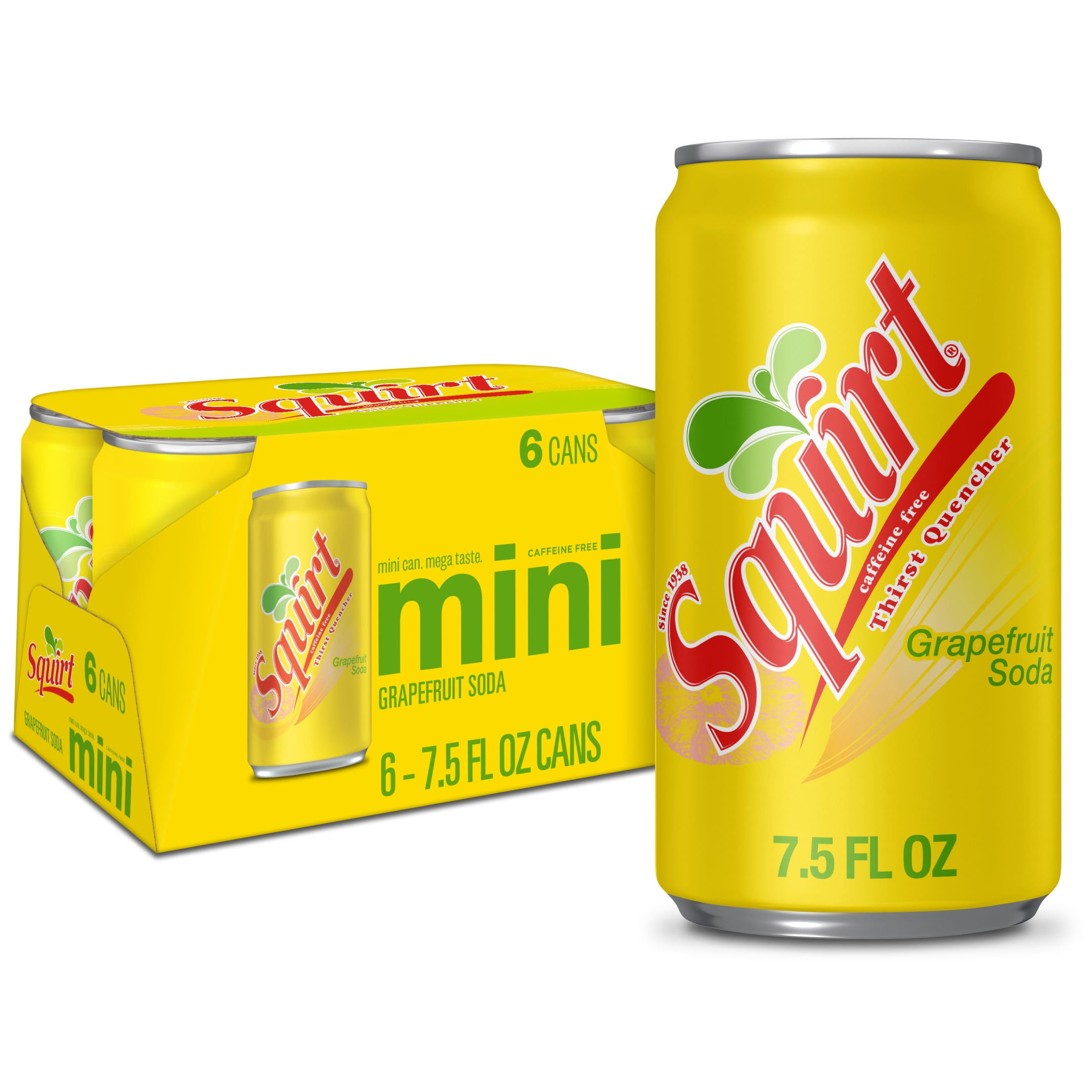 Squirt Caffeine Free Grapefruit Soda Pop, 7.5 fl oz, 6 Pack Cans