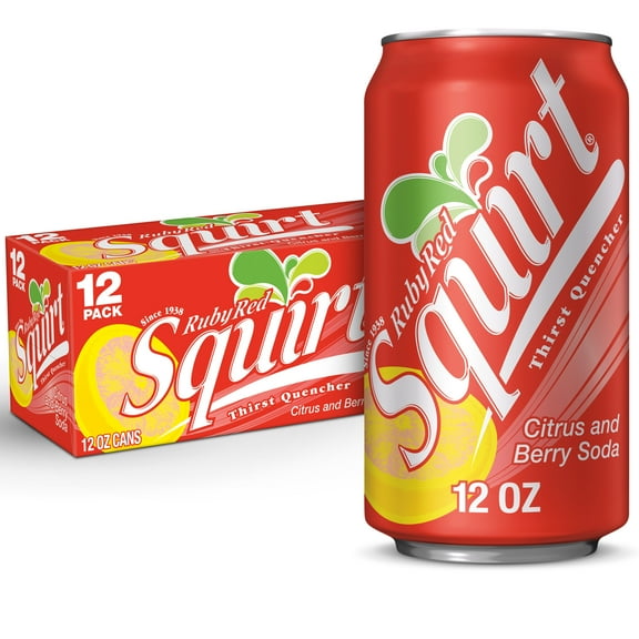Squirt Ruby Red Grapefruit Soda Pop, 12 fl oz, 12 Pack Cans