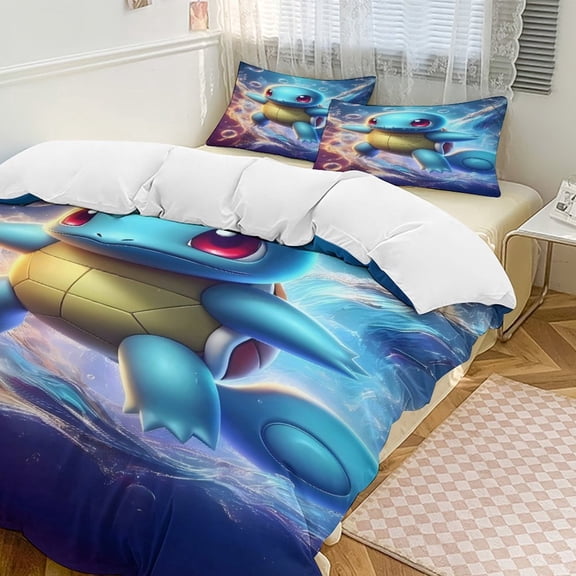Cartoon Turtle 3-Piece Bedding Set (1 Duvet Cover + 2 Pillow Shams) Soft And Skin-friendly Breathable And Dry Bedding for A Comfortable Night's Sleep Full Size (79"x90")