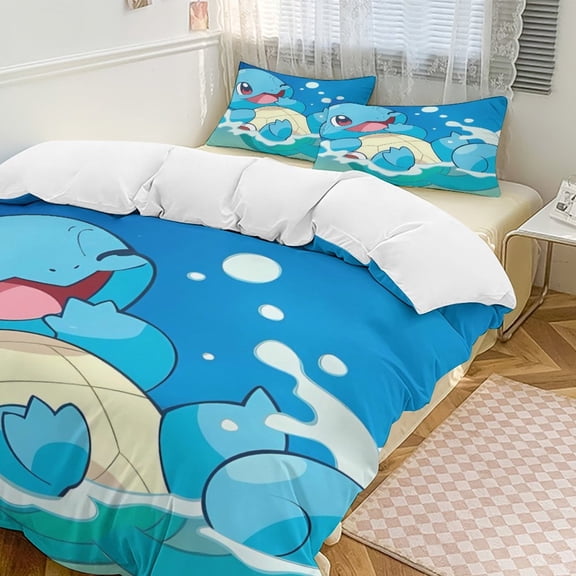 Cartoon Turtle 3-Piece Bedding Set (1 Duvet Cover + 2 Pillow Shams) Soft And Skin-friendly Breathable And Dry Bedding for A Comfortable Night's Sleep King Size (102"x90")