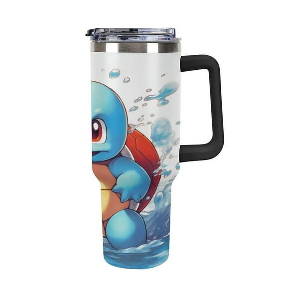 Squirtle 40oz Large Capacity Car Cup Tumbler with Handle And Straw Lid, Insulated Stainless Steel Double Wall Vacuum Travel Mug, Leak-proof Large Capacity Car Cup,Cupholder Friendly, Keeps Cold Or Hot