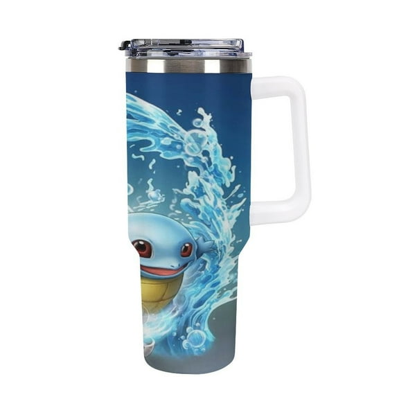 Squirtle 40oz Large Capacity Car Cup Tumbler with Handle And Straw Lid, Insulated Stainless Steel Double Wall Vacuum Travel Mug, Leak-proof Large Capacity Car Cup,Cupholder Friendly, Keeps Cold Or Hot