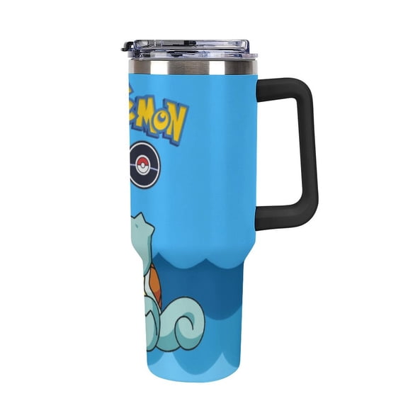 Squirtle 40oz Large Capacity Car Cup Tumbler with Handle And Straw Lid, Insulated Stainless Steel Double Wall Vacuum Travel Mug, Leak-proof Large Capacity Car Cup,Cupholder Friendly, Keeps Cold Or Hot