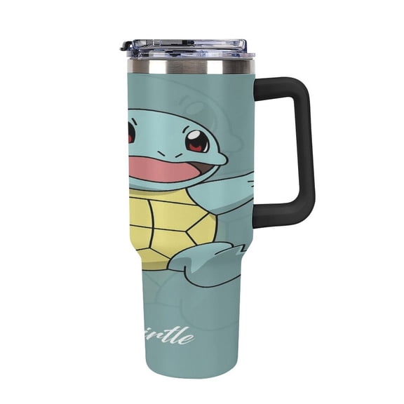 Squirtle 40oz Large Capacity Car Cup Tumbler with Handle And Straw Lid, Insulated Stainless Steel Double Wall Vacuum Travel Mug, Leak-proof Large Capacity Car Cup,Cupholder Friendly, Keeps Cold Or Hot