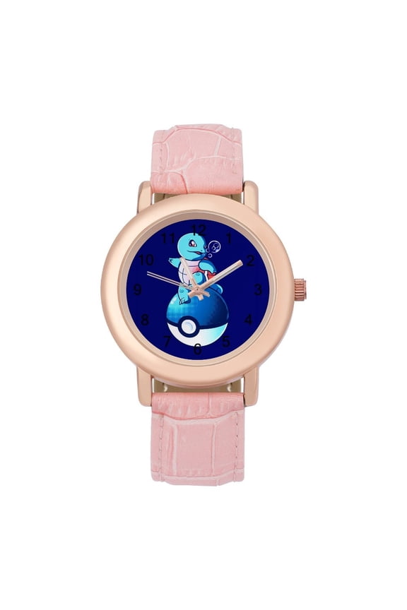 Squirtle Watch, Soft Leather Strap Watch Adult Classic Ladies Leather Strap Wrist Watch Adjustable Quartz Watch Fit for Wrist Sizes 5.7" to 8.7"