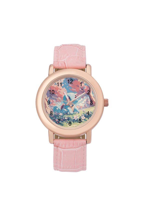 Squirtle Soft Leather Strap Watch Adult Classic Ladies Leather Strap Wrist Watch Adjustable Fit for Wrist Sizes 5.7" to 8.7"