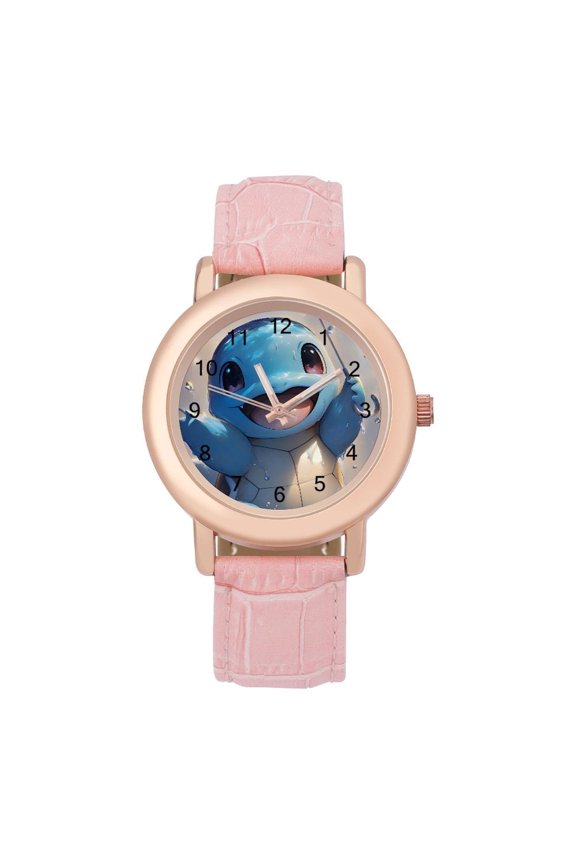 Squirtle Soft Leather Strap Watch Adult Classic Ladies Leather Strap Wrist Watch Adjustable Fit for Wrist Sizes 5.7" to 8.7"