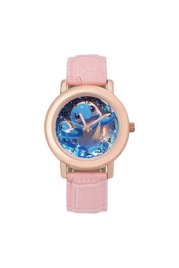 Squirtle Soft Leather Strap Watch Adult Classic Ladies Leather Strap Wrist Watch Adjustable Fit for Wrist Sizes 5.7" to 8.7"