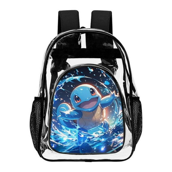 Squirtle3 Clear Backpack Transparent Heavy Duty Bookbag Large PVC Laptop Bag Adjustable Shoulder Straps with Mesh Side Pockets for College Work Travel Stadium Concert