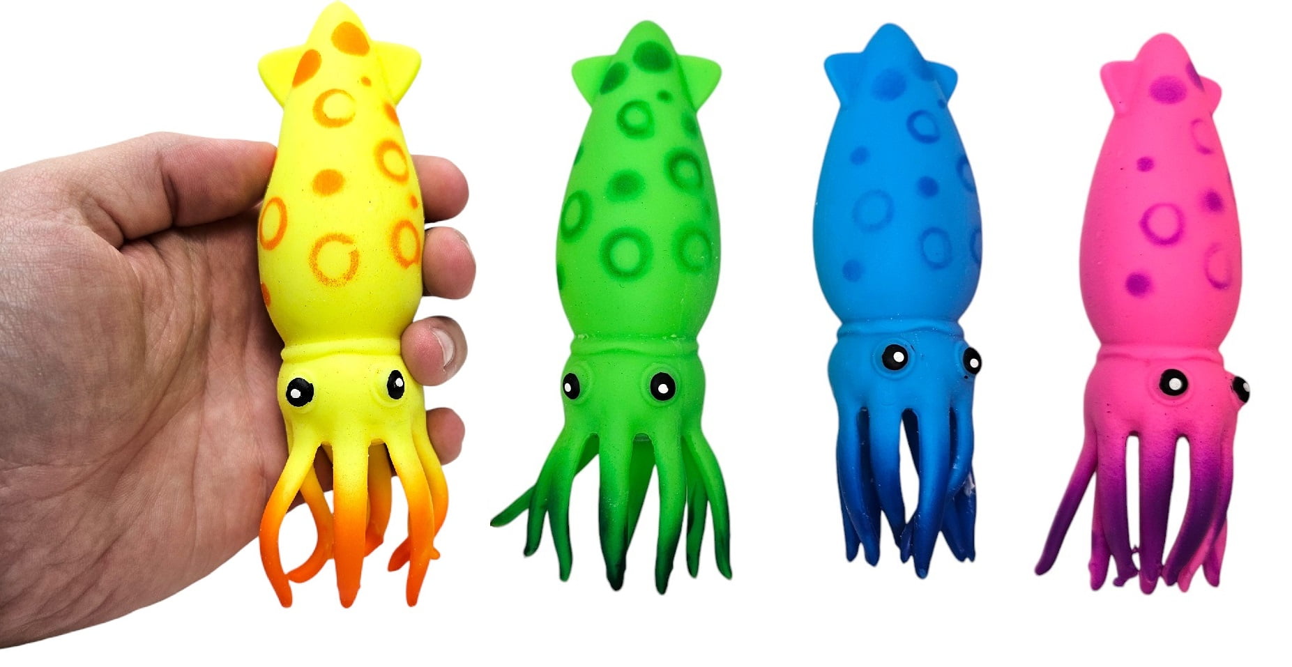 Squish and Stretch Squid (4 Pack) (6 Inch) Rubber Squeeze
