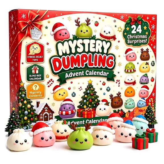 Squishies Advent Calendar 2026, 24 Day Christmas Countdown with 24 Slow Rising Silicone Dumpling Toys, Stress Relief Mystery Box Fidget Gift for Adults Desk Decor (Style A)