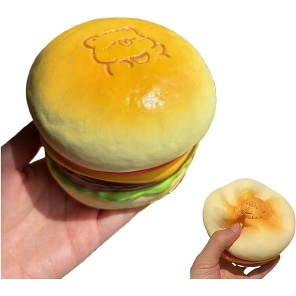 Squishies Hamburger Toy, Stress Relief Slow Rising Fidget Adult Realistic Food Replica Handmade Soft Silicone Squeeze Toy Gift