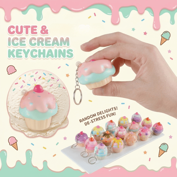 Squishies Ice Cream Stress Balls Colorful Fidget Sensory Toys for Adults, Anxiety Relief Tools,Great Stocking Stuffers, Party Favors, and Adult Desk Calming Toys (1PCS Random)