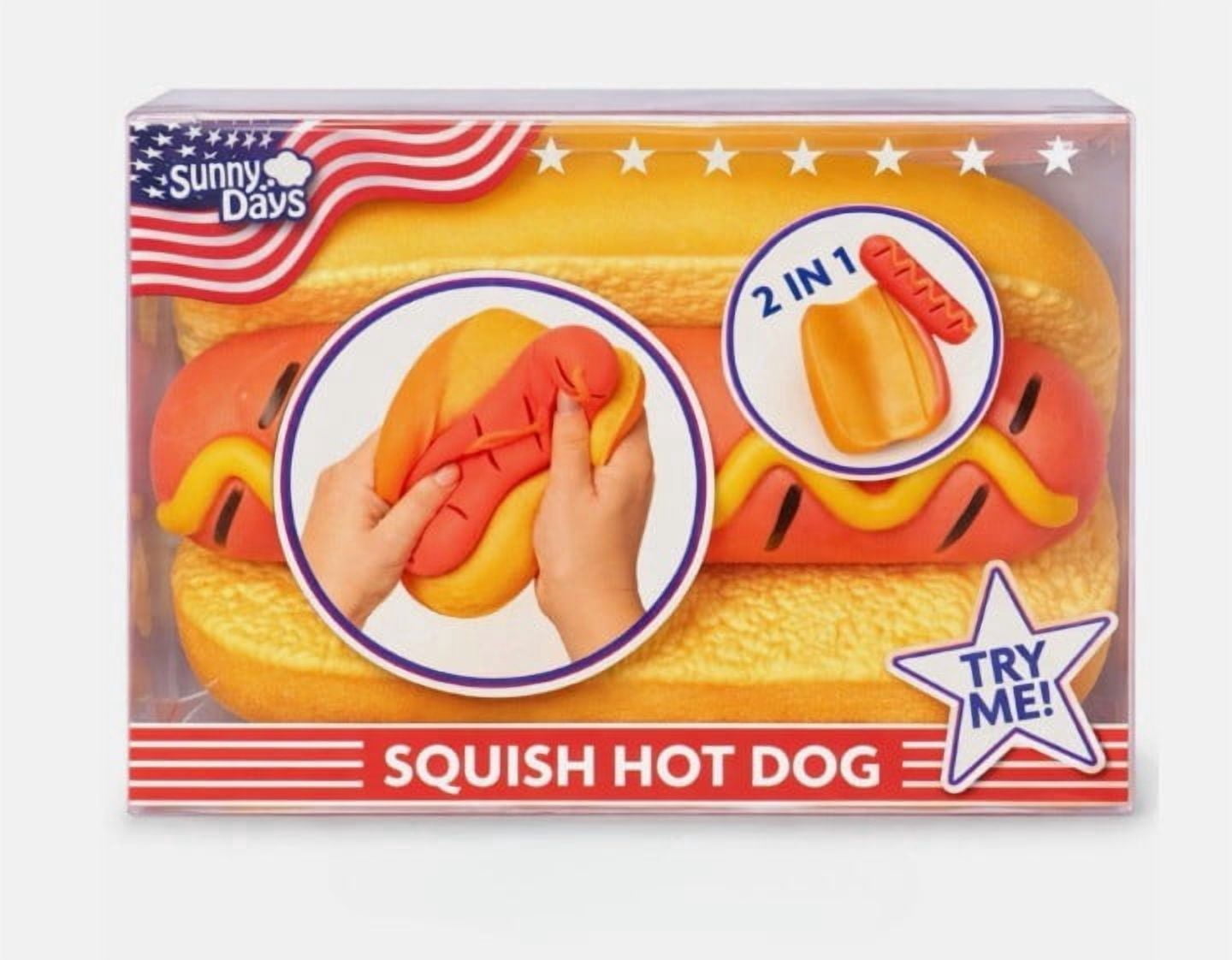 Squishies Jumbo Hot Dog Squishy Tool, Squeezy Two-Piece Therapy Gag Gift for Adults (1 Pc)
